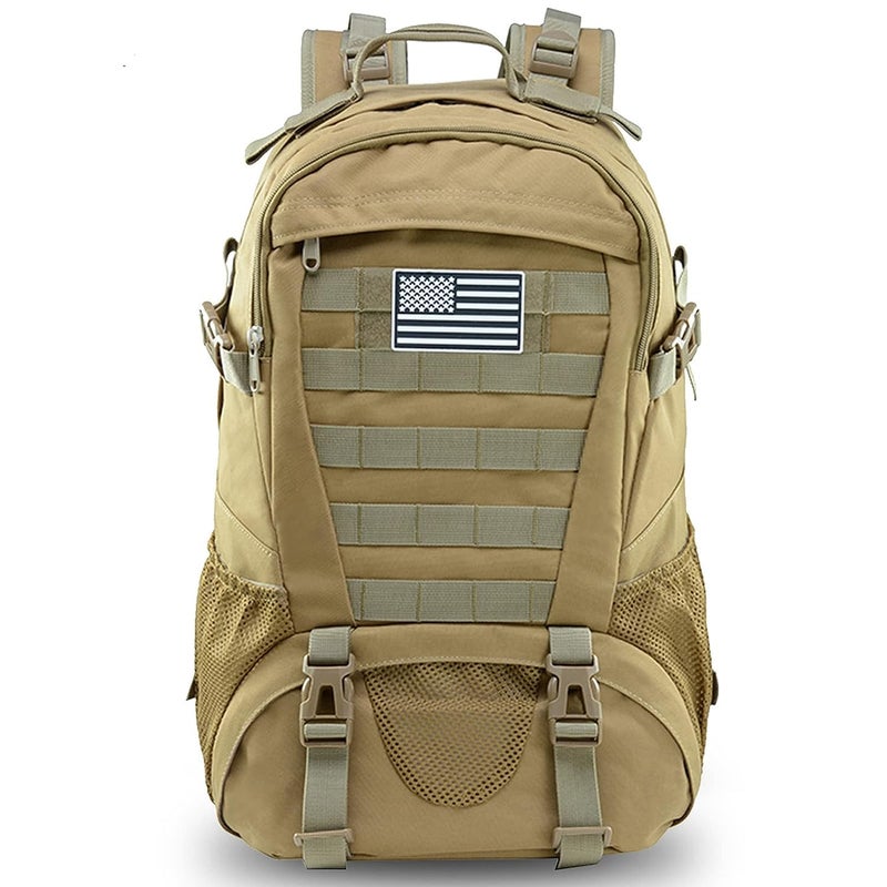 Jueachy Tactical Backpack for Men Hiking Day Pack Molle Military Rucksack Waterproof 30L EDC Bag with USA Flag Patch TAN Style - Image 4